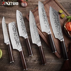 XITUO High Quality 4Cr13 Forged Steel Kitchen Knives Handmade Forged Slicing Cutting Knife Black Color Wooden Handle Chef Tools