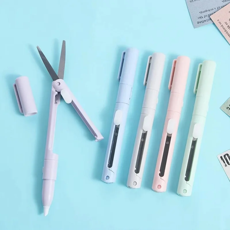 2 In 1 Mini Foldable Scissors Engraving Knife Paper Cutter Utility Knife For DIY Art Crafts Cutting Tool Home Office Stationery