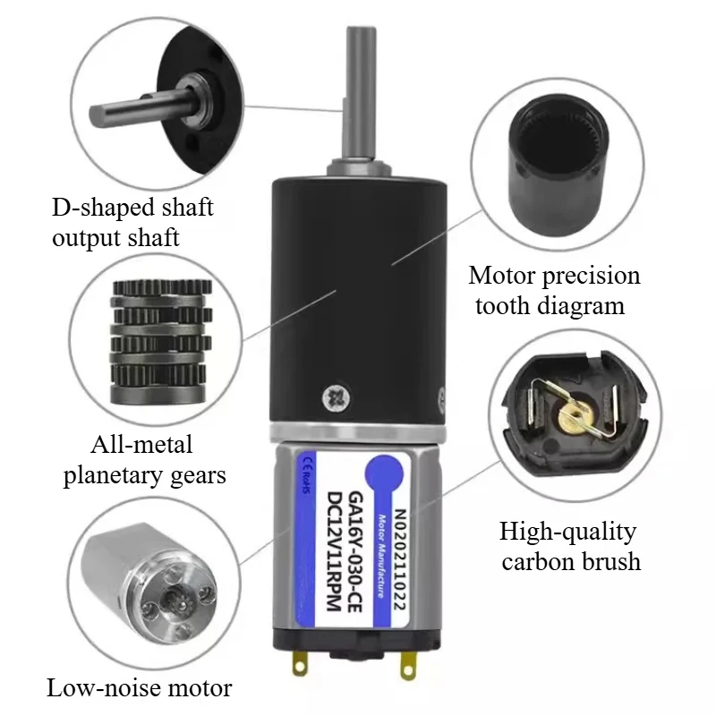 GA16Y-030 Micro Engine DC 6V 12V Low Speed CW/CCW Planetary Gear Motor
