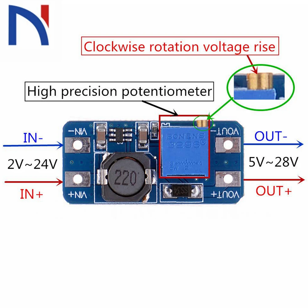 DC-DC Step Up Converter MT3608 Booster Power Supply Module Boost Step-up Board MAX output 28V 2A for arduino Step Up Adjustable