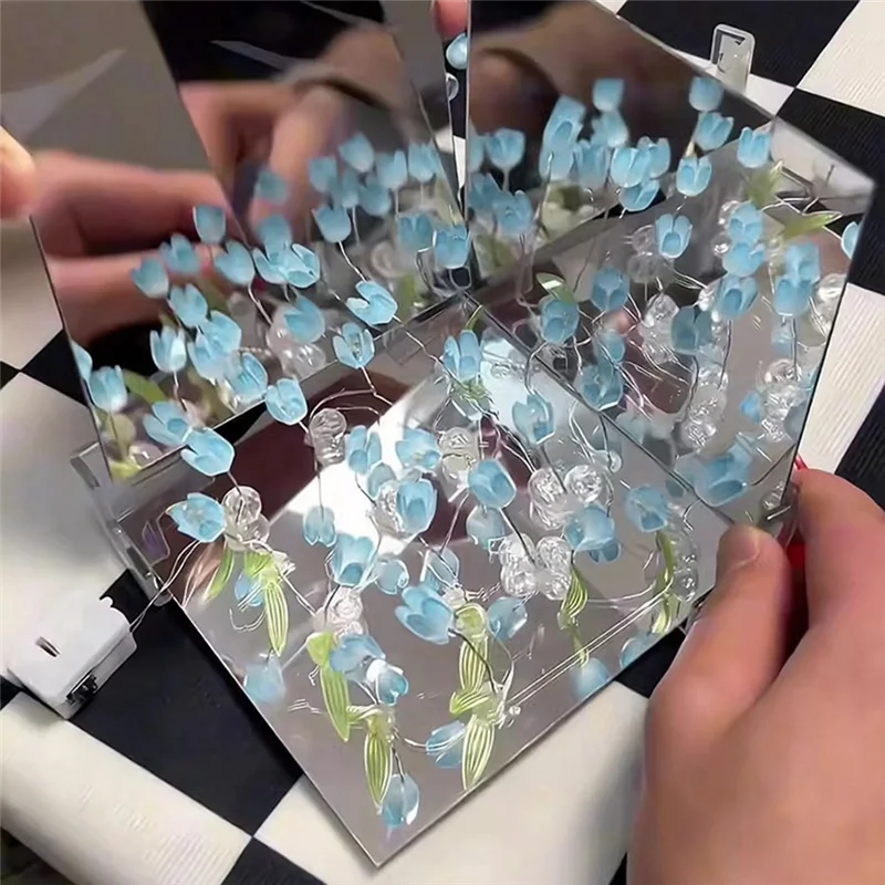 ABJY-DIY الزنبق مرآة مكعب ضوء الليل مصباح الغرفة ديكور زخرفة المواد اليدوية حزمة مكتب الديكور الوردي