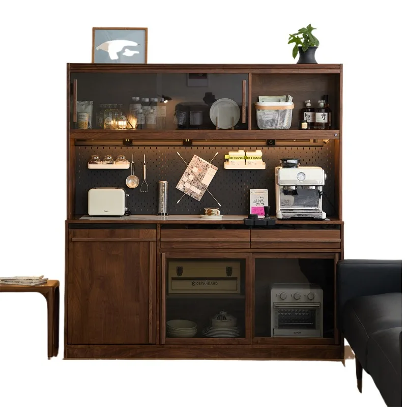 

North American black walnut dining side cabinet, all solid wood rock slab cabinet, wall integrated tea storage