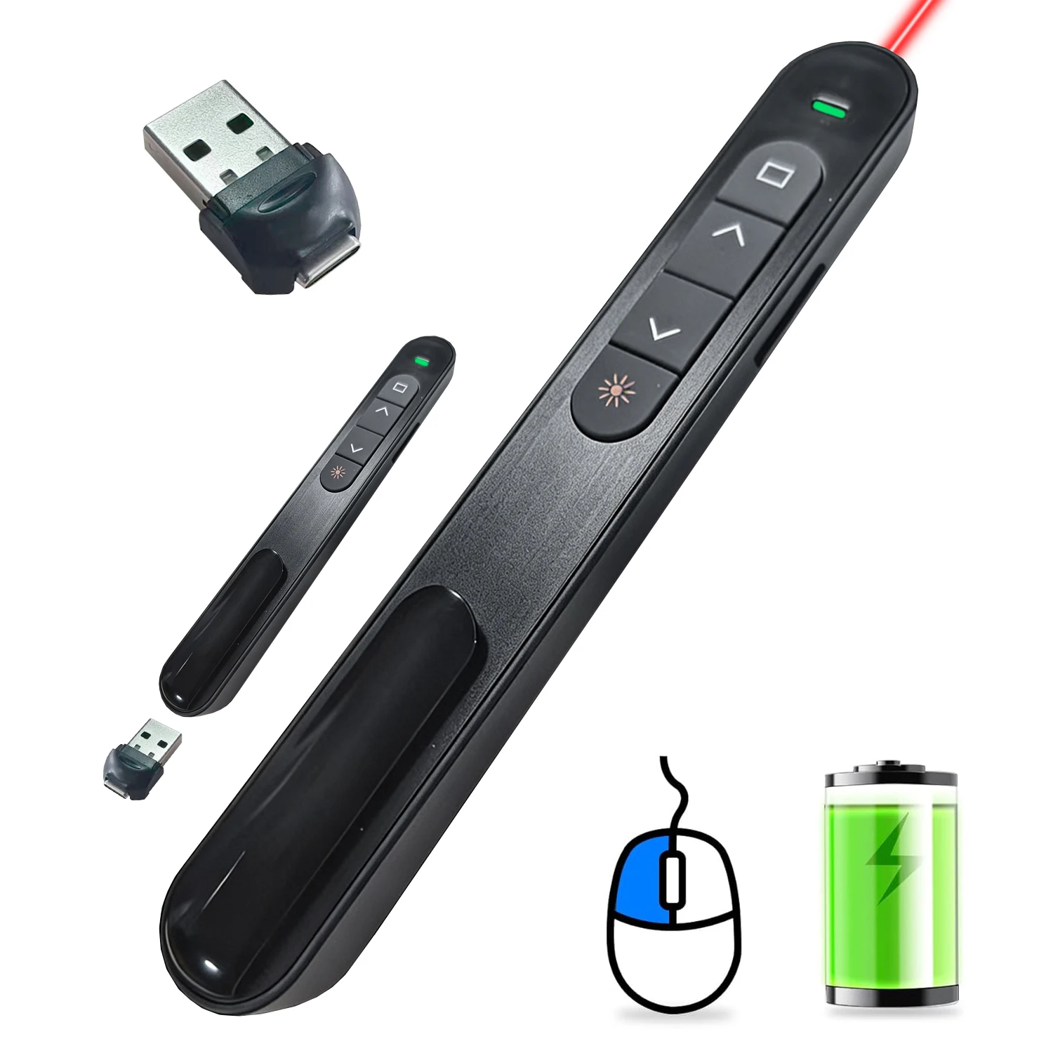 

Wireless Presenter Remote Controller,Rechargeable USB A&C Presentation Clicker,Long-distance PPT slide clicker,PowerPoint Red PP