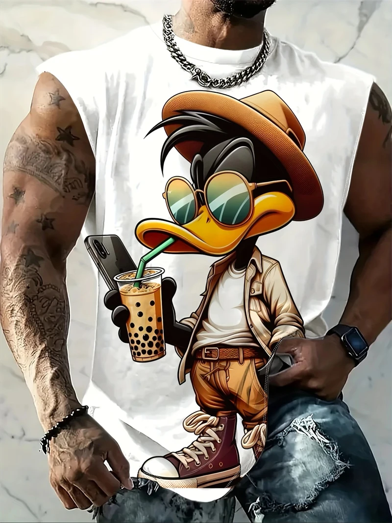 

Мужская майка без рукавов с рисунком утки и круглым вырезом, одежда с 3D принтом, повседневная спортивная одежда для фитнеса и мышц, одежда для спортзала, мужская одежда