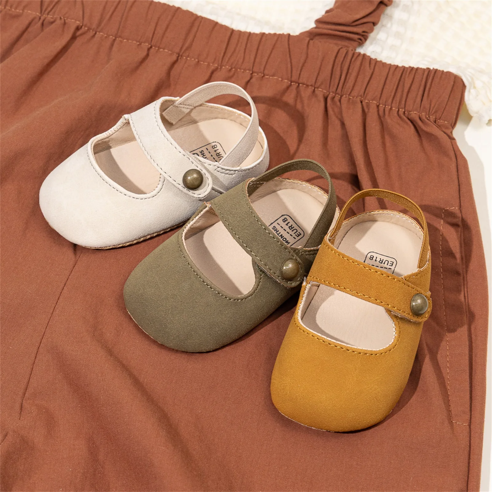

Newborn Baby Girl Solid Color Home Flats Shoes Hook & Loop Closure Mary Jane Shoes Sandals for Party, Festival, Baby Shower
