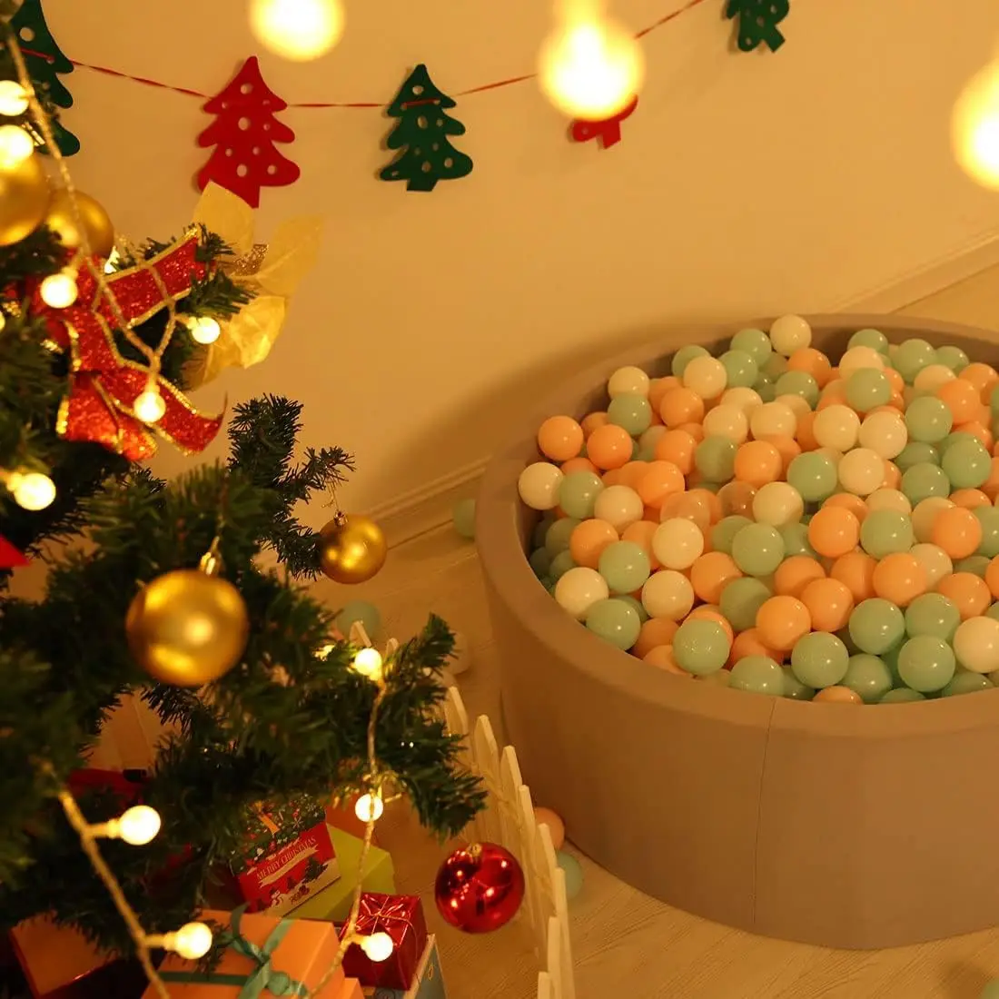 Bolas de bolinhas para crianças, bolas de plástico para bolinhas, cercadinho, piscina, decoração de festa pastel para bebês, rosa + verde + branco 100 bolas