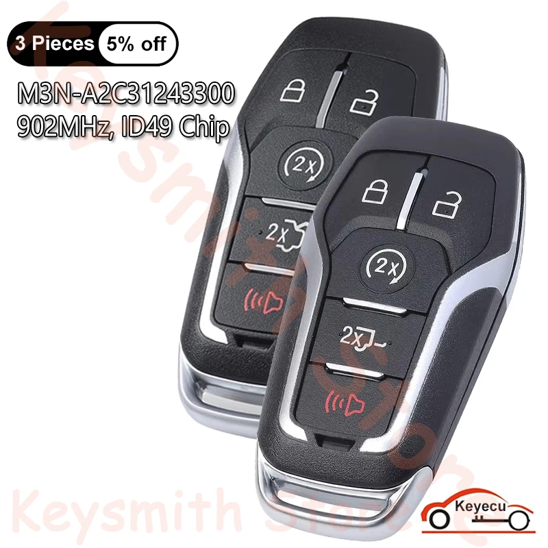 KEYECU 5 Buttons 902MHz ID49 Chip for Ford Fusion Explorer Edge Mustang F150 F250 F350 Auto Smart Remote Key Fob M3N-A2C31243300