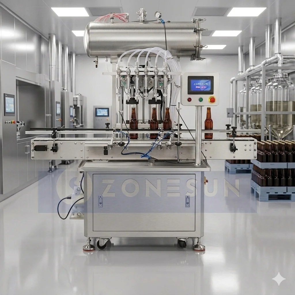 ZONESUN ZS-ACF6 6 Heads Automatic Vacuum Beer Filling Machine Diaphragm Pump Soda Carbonated Drink Glass Bottle Liquid Filler