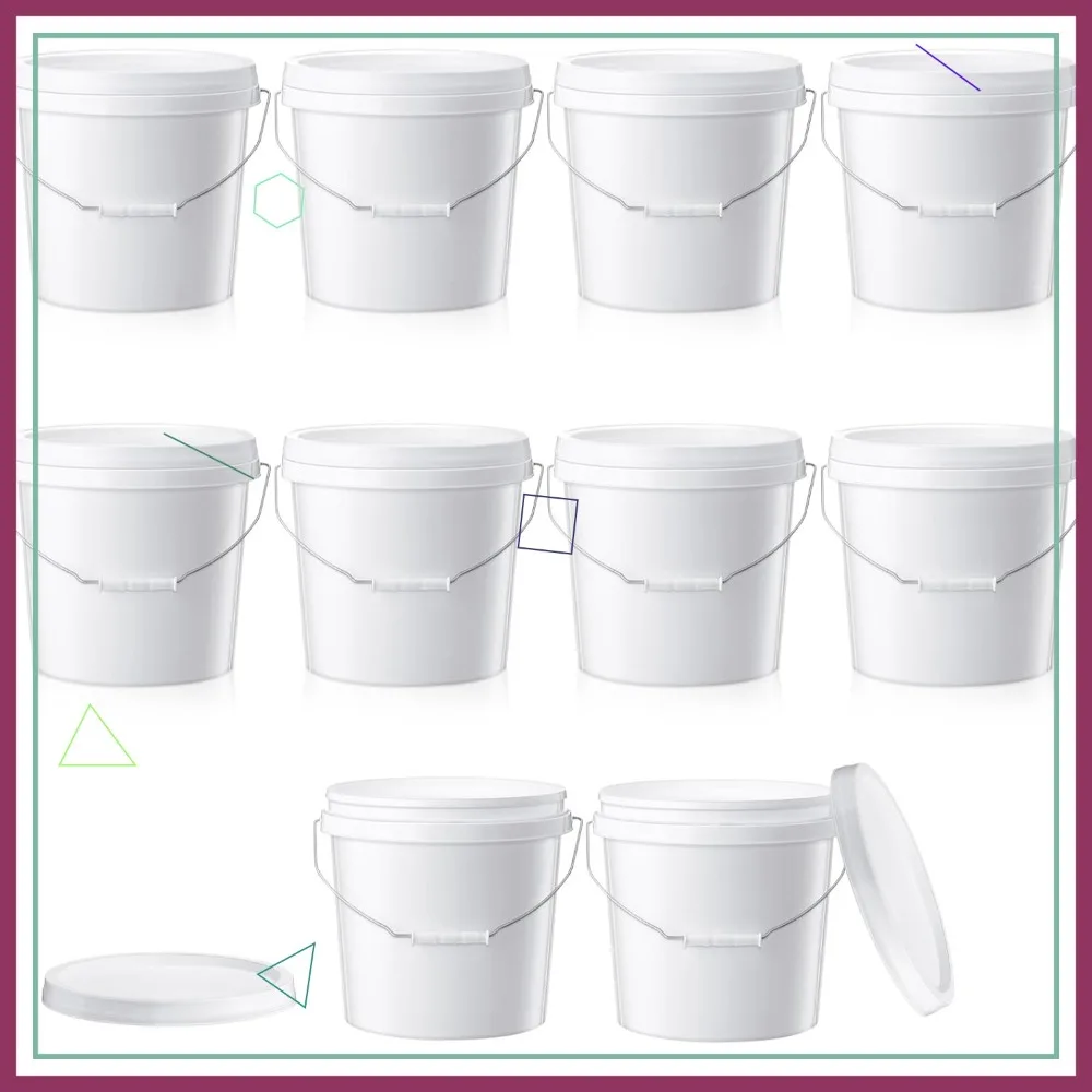 

10 Pcs 2 Gallon Plastic Bucket with Lid Heavy Duty Pail Handle Storage Container Home Household Cleaning White