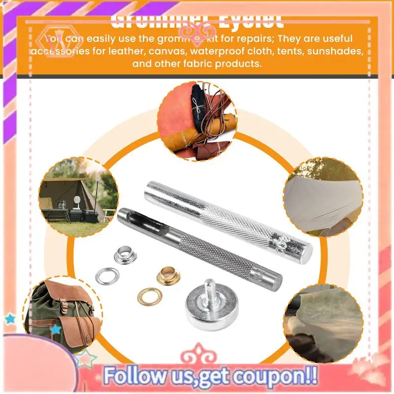Upgraded 100 Sets 1/4 Inch Grommet Kit Grommets Eyelets With 3 Pieces Install Tool Kit, 2 Colors