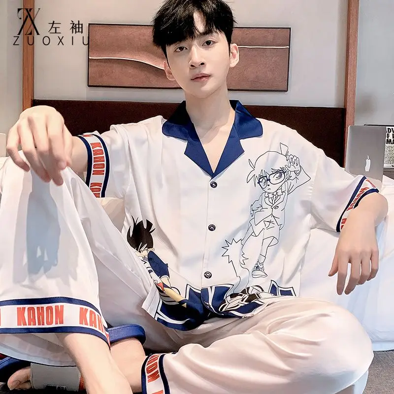New Detective Conan anime cartoon pattern boys short sleeve pajamas creative personality cardigan loungewear three-piece gift view 5