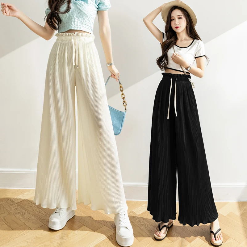 

female korean fashion woman Pants casual culottes women loose Pleated wide leg pant sexy Trouser skirt OL women bottoms pants