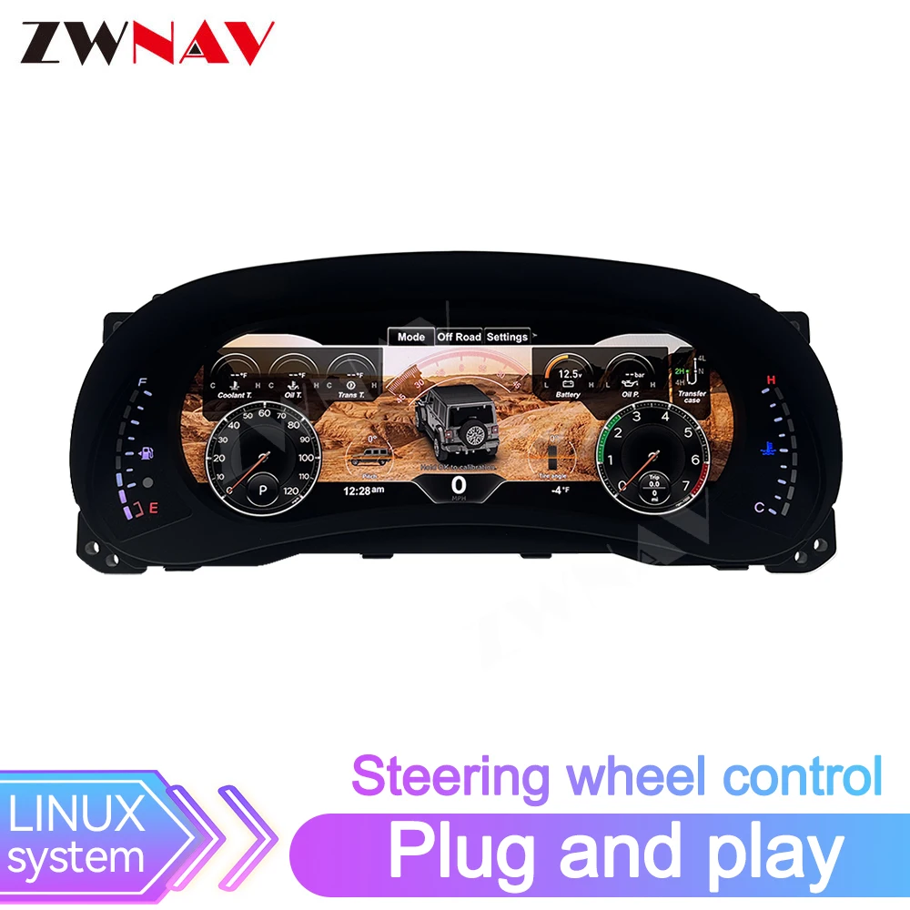 12.3''  LCD Digital Cluster For Jeep Wrangler Instrument Speedometer Dashboard Display Screen Anti-glare Treatment Linux System