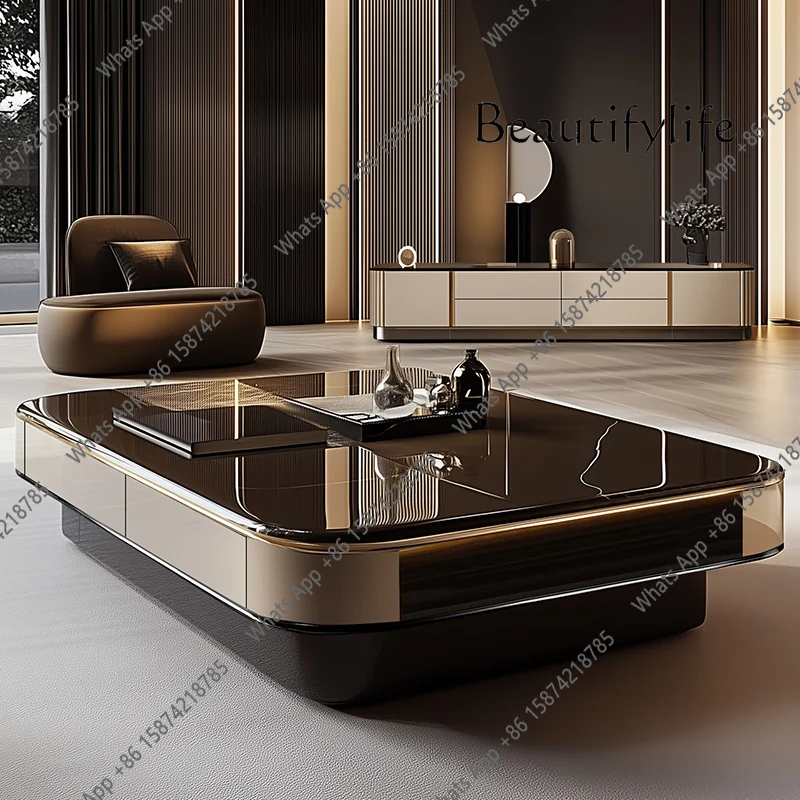 SM Modern Minimalist Home Slate Microcrystalline Stone Black Glass Table 1.5 Extended