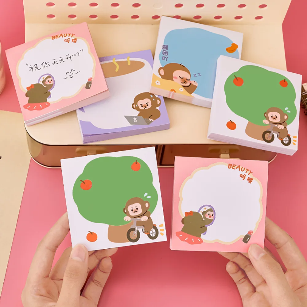 Cute Little Monkey Sticky Note Student Creative Learning Stationery Message Note Pad Ins Cartoon Tearable Note Pad