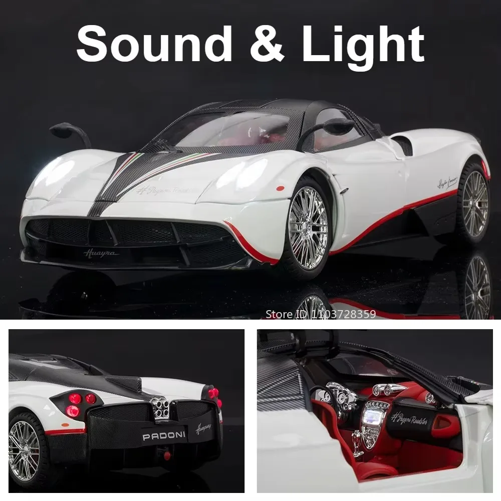 1:18 PAGANI Huayra ONE Supercar Modello Giocattoli Pressofuso in lega Auto sportive Suono Luce Porte aperte Tirare indietro Collezione Regali per bambini