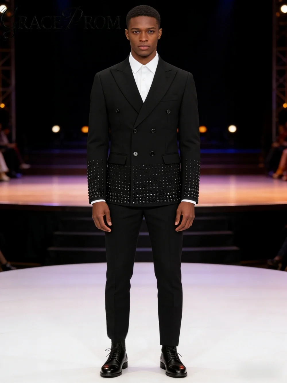 

Stylish Black Double Breasted Men S Formal Suit Set Embellished Blazer Pants Elegant Gala Prom Wedding Event Outfit