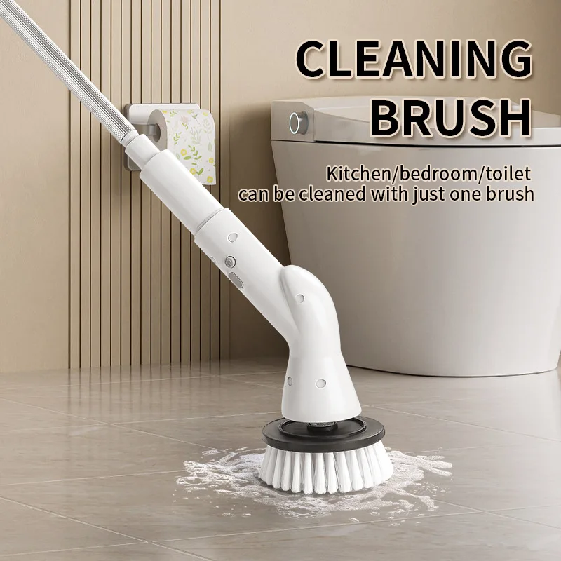 

6-in-1 Cordless Electric Cleaning Brush with Extendable Handle Adjustable Angle Multi Brush Heads for Bathroom Toilet Floor Tile