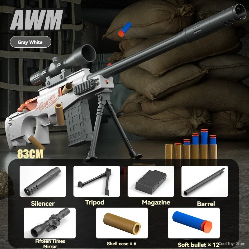 아동용 총 AWM 98K 소프트 총알 쉘 던지기 장난감 총, 라이플 저격 수동 장난감 무기, 슈팅 게임, 어린이 소년 생일 선물