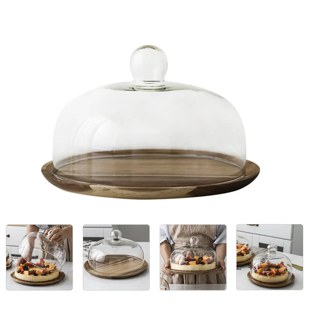 

1Set Household Cake Plate Wooden Cake Tray with Handle for Food Cover Protection Creative Transparent Design Multi-Function
