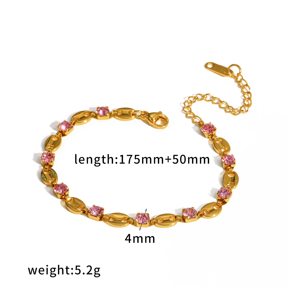 18K vergoldetes Edelstahl-Armband mit Zirkonia-Steinen in Krallenfassung, geometrisches Design, exquisite Kette, Schmuckgeschenk für Partys, Verkaufsschlager – Detail 8