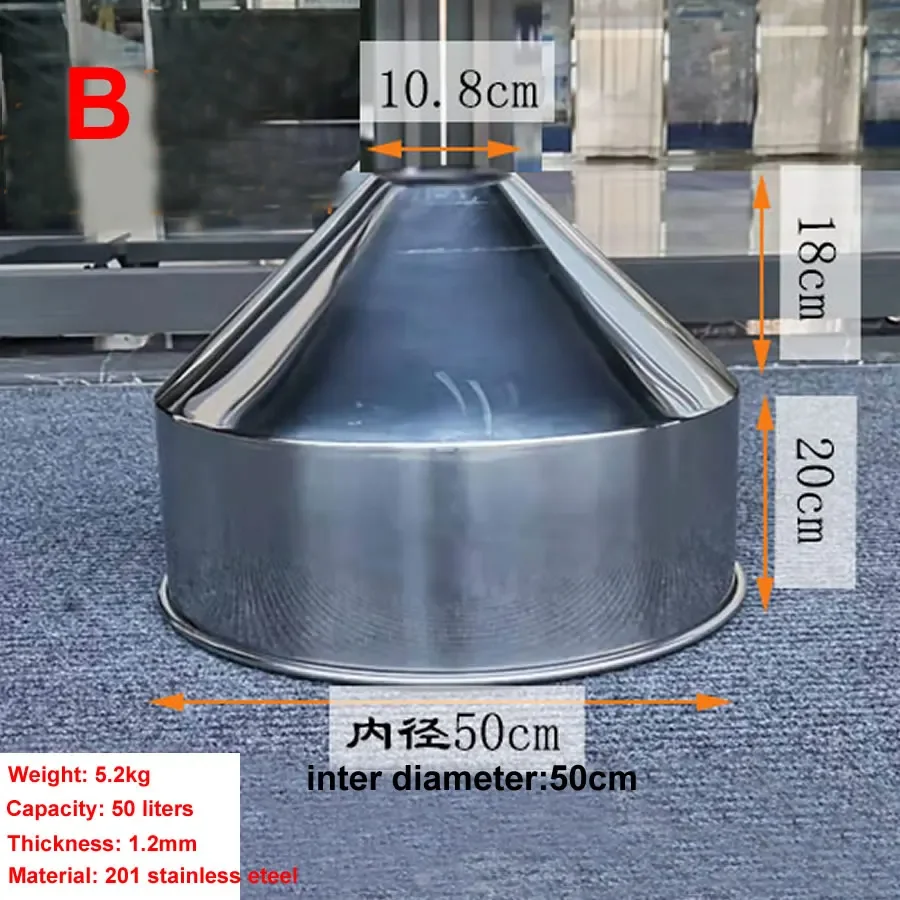 Oversized 50cm Diameter Funnel Thickened Stainless Steel Funnel Cylinder Filling Food Machinery Hopper  Capacity: 50 Litres