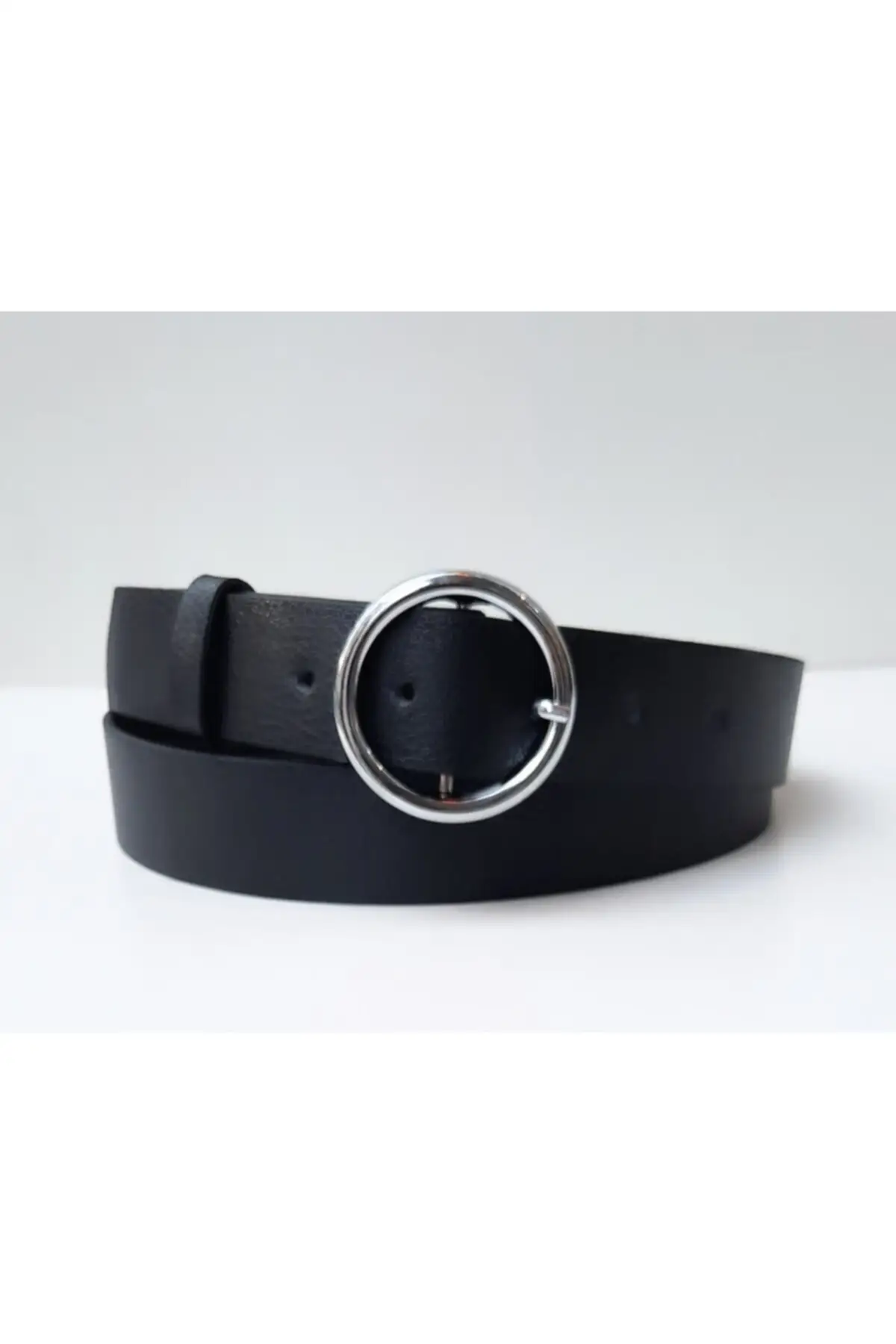 Women Black Ring Buckle Belt Special Ring Buckle Closure Modern Female Trousers Belt