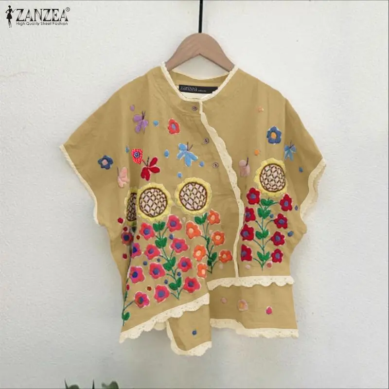Damskie bluzki w kwiatowe wzory z koronkowym wykończeniem, asymetrycznym dołem i patchworkiem, codzienne bluzki damskie, kolekcja wiosna-lato 2026, odzież damska, rozmiary S-3XL