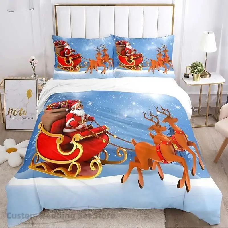 

Duvet Cover Christmas Holiday Decoration Santa Claus Car Deer Bedding Set Christmas Snowman Red White Duvet Cover Room Decor