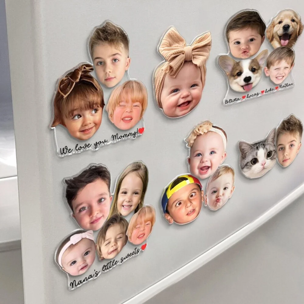 Custom Acrylic Family Photo Magnet Family Avatar Picture Fridge Magnets Custom Baby Face Photo Keychain Custom Family Gifts