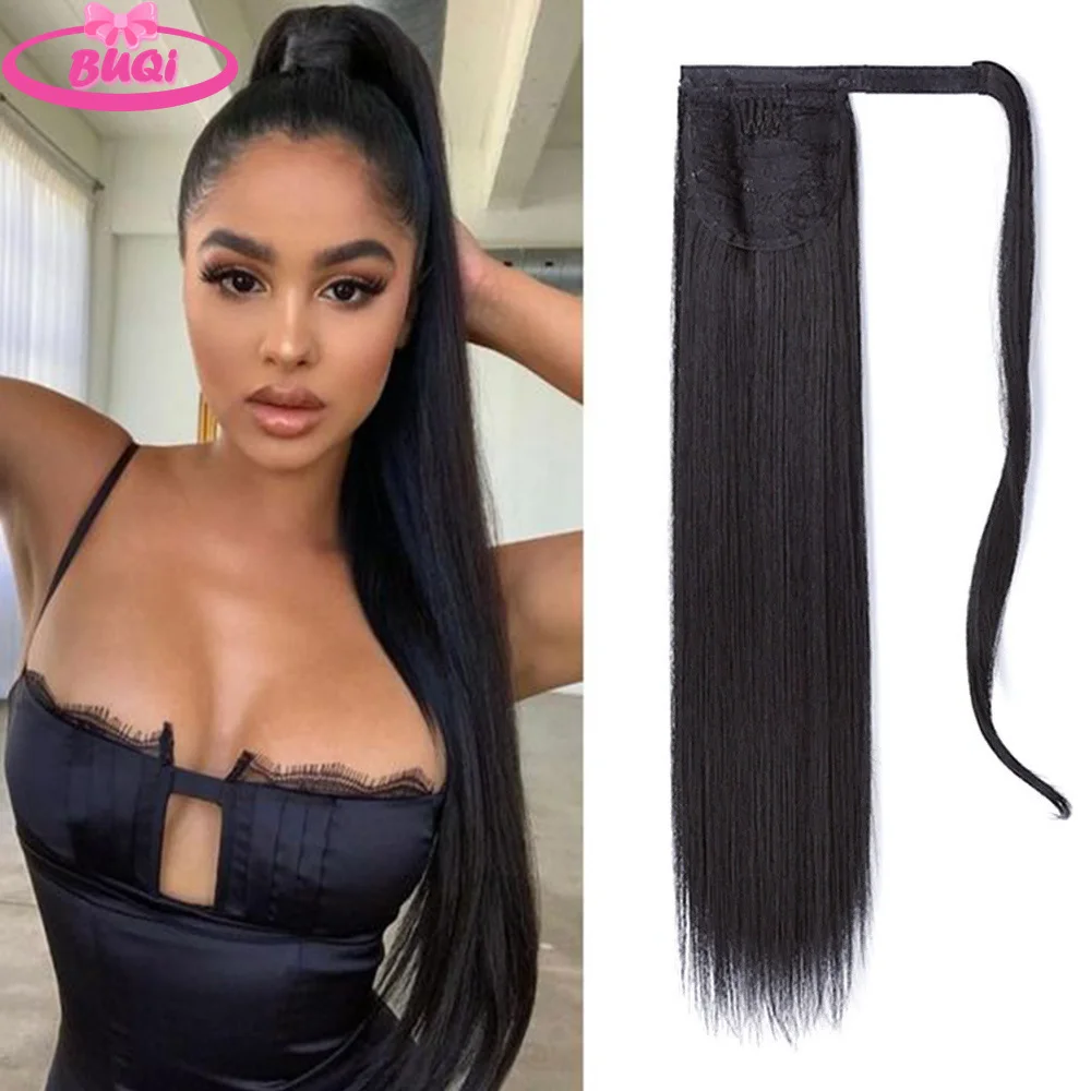 

BUQI Straight Ponytail Hair Extensions Wrap Around Ponytail Clip in Hair Extensions Synthetic Hairpieces For Women Girls