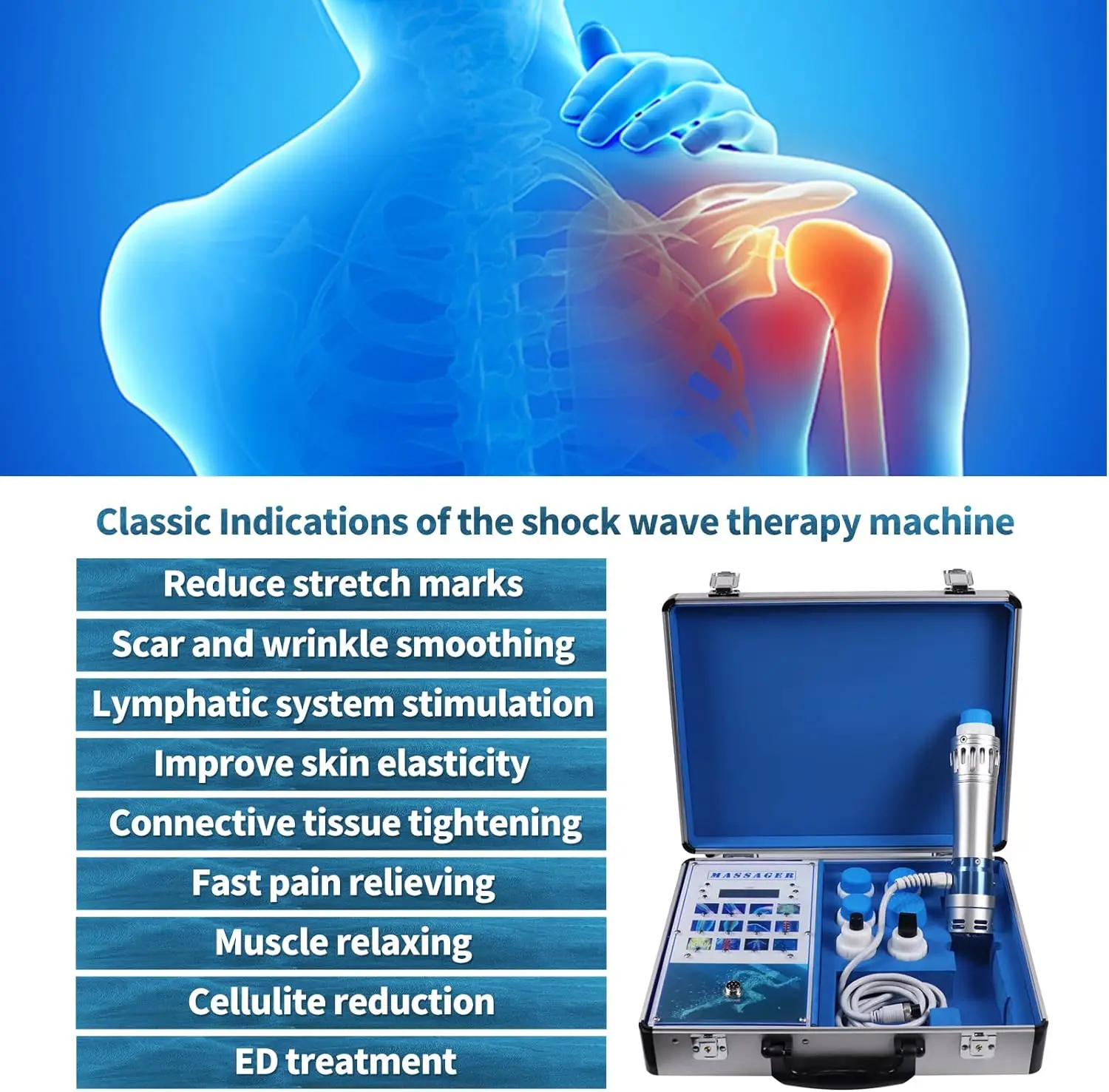 Muscle Massager Shockwave Therapy Machine With 7 Heads ED Treatment Pain Relief Lattice Ballistic Shock Wave Physiotherapy Tool