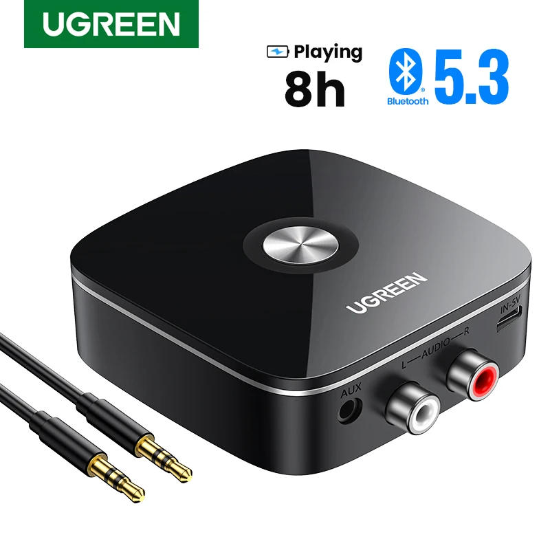 【Especial RU】 UGREEN AUX RCA Bluetooth para sistema estéreo doméstico, adaptador Bluetooth RCA HiFi de 3,5 mm para estéreo antiguo, tiempo de reproducción de 8 horas