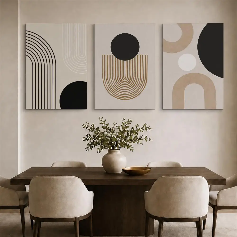 Modern Minimalist Geometric Line Framed Wall Painting Ready to Hang Canvas Art Poster for Living Room Bedroom Home Decor Decals