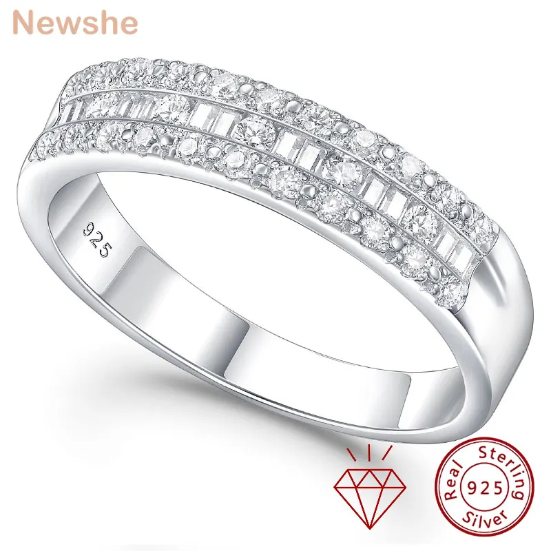 Newshe Voll-Moissanit-Eheringe für Damen, 925er-Sterlingsilber, halbe Ewigkeit, Ringe, 1,0 Karat Baguetted, Verlobungsring
