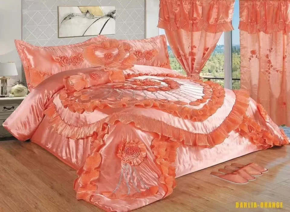 Edredão de luxo com cortinas conjunto de cama de casamento colcha quente renda de algodão