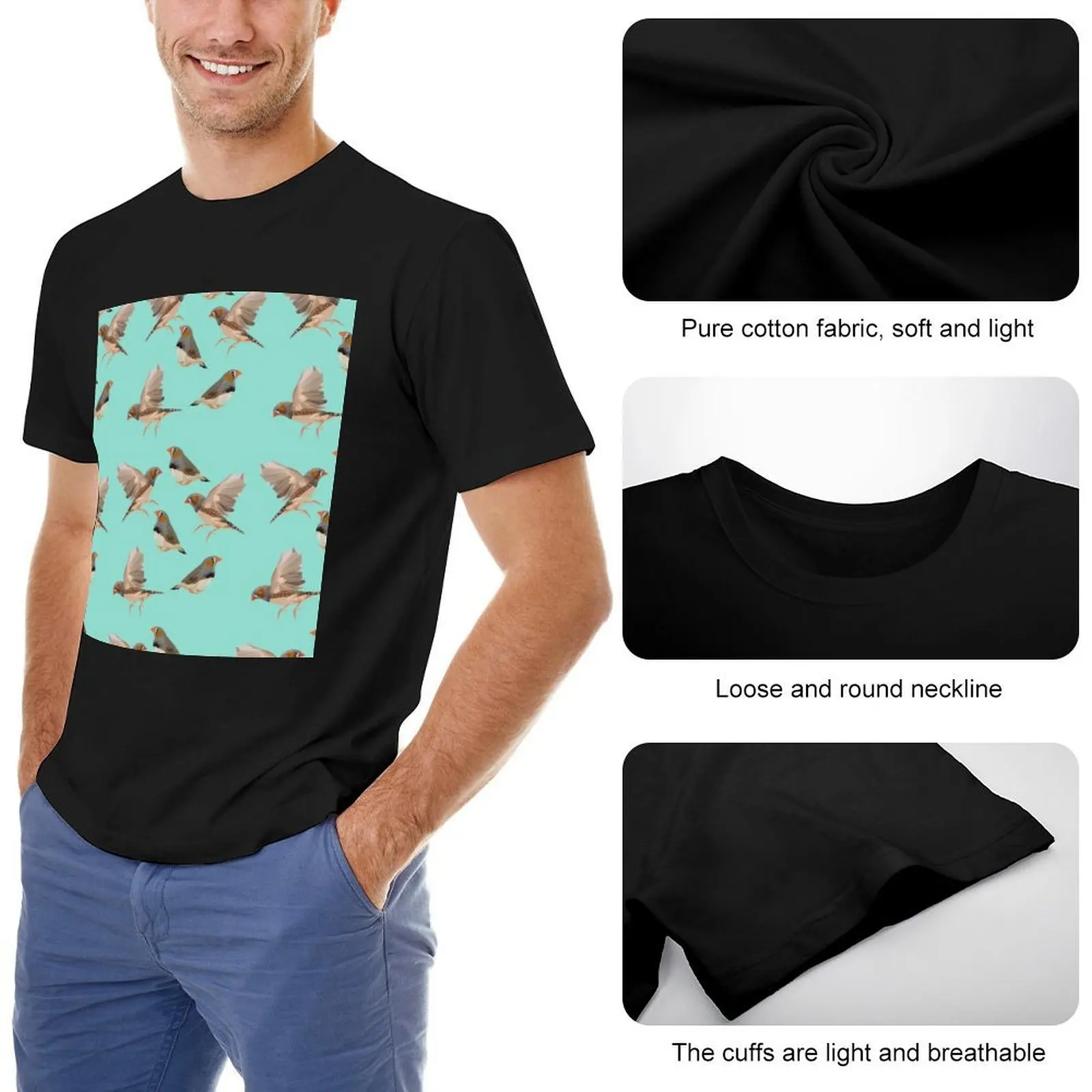 Zebra Finch on Teal T-Shirt vintage anime shirt plus sizes t shirts men image 5