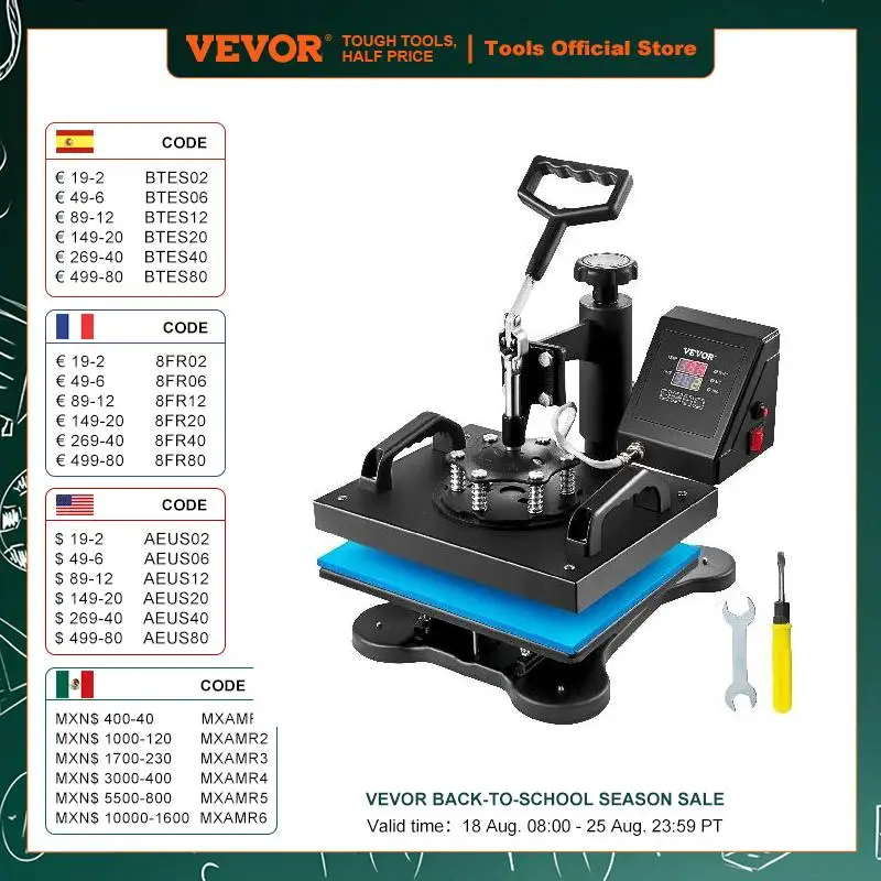 

VEVOR 12x10 Inch Dual Digital Heat Press Machine 650W Swing Away 360 Degree Rotation Transfer Sublimation Printing for T-Shirt