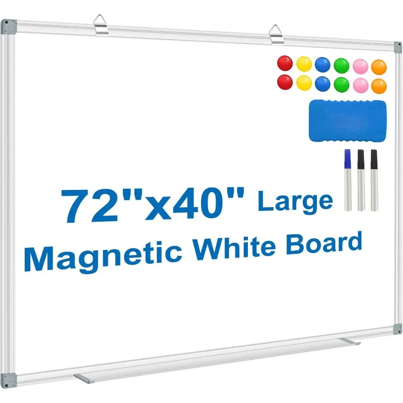 White Board Dry Erase Whiteboard for Wall 72x40 Aluminum Presentation Magnetic with Long Pen Tray, 12 Magnets