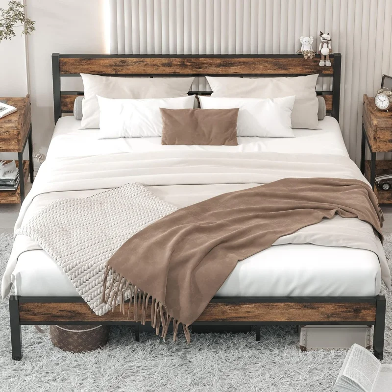 

LIKIMIO California King Bed Frame wtih Headboard,Easy Assembly,Noise-Free,No Box Spring Needed,Heavy Strong Metal Support Frames