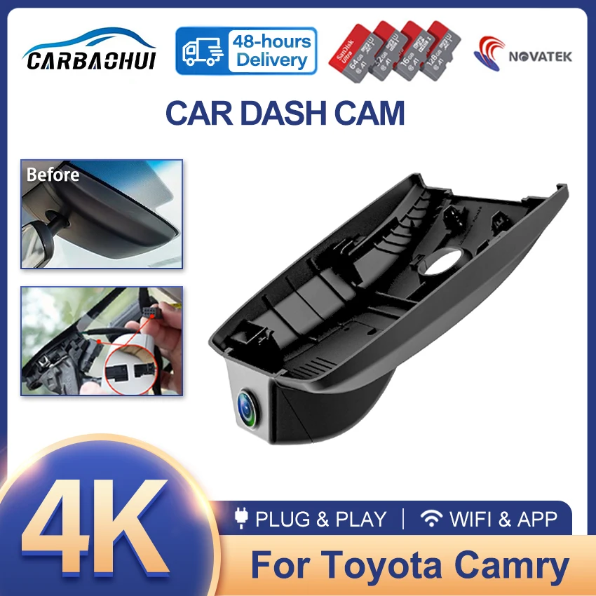 

4K HD 2160P Plug and play Автомобильный видеорегистратор с камерой для Toyota Camry XV70 2020 2021 2022 2023 Автомобильный регистратор вождения