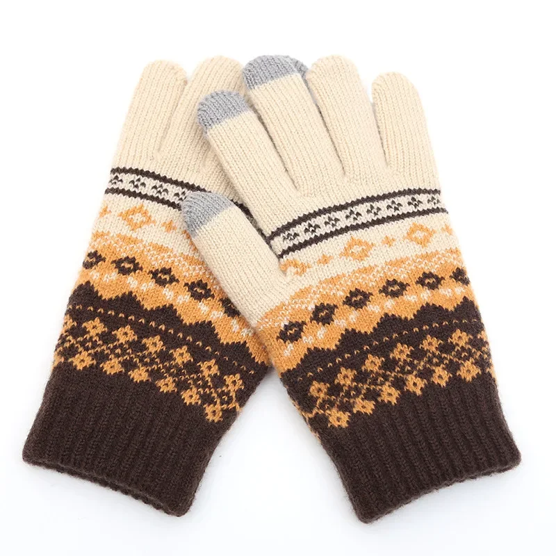 Winter Men/Women Warm Jacquard Stretch Knit Gloves Female Print Magic Accessories Wool Full Finger Gloves Thicken Mittens B43