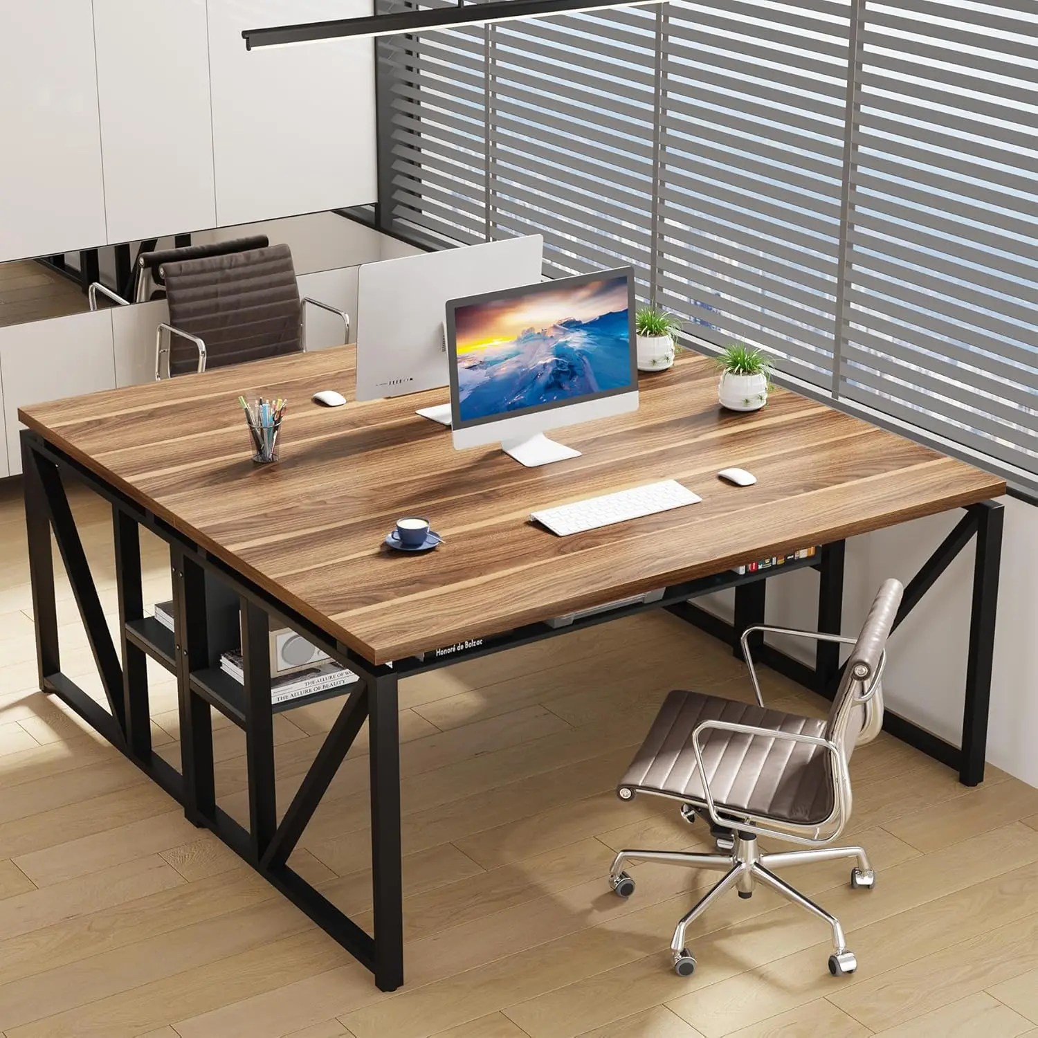 

Простой компьютерный стол 55 дюймов, письменный стол для домашнего офиса, для рабочей станции, темно-ореховый цвет + стальные ножки, без шкафа, не на заказ.