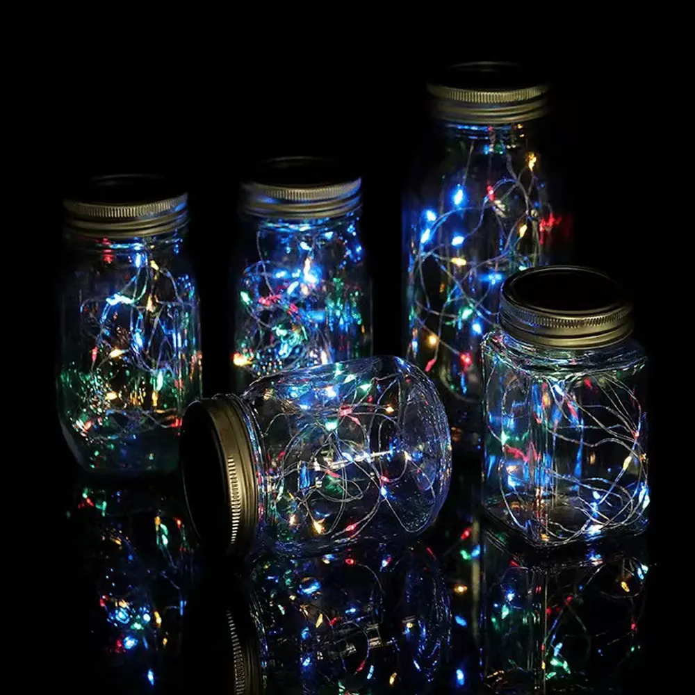 Solar Power Mason Jar Lid Lights IP65 Waterproof Fairy Lights Garlands  DIY Copper Wire String Lights Christmas Wedding Decor