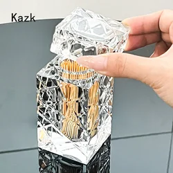Cutting Crystal Glass Toothpick Holder Light Luxury Hotel Premium Cotton Swab Dispenser Bathroom Accessories Tooth Pick Holder