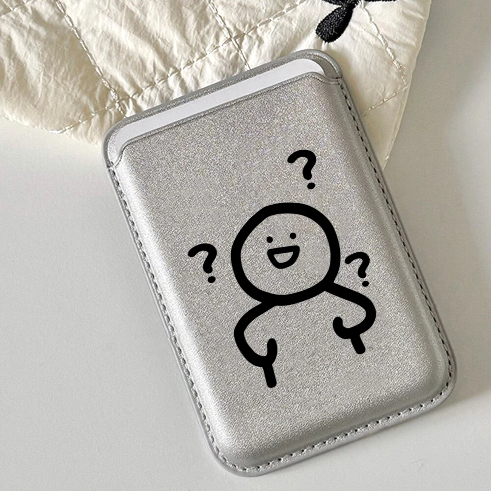 Question Mark Little Man Leder-Kartenetui Telefonkartenhalter für Magnetische Hülle Geeignet für alle iPhone Magsafe Karten-Handytaschen – Detail 1