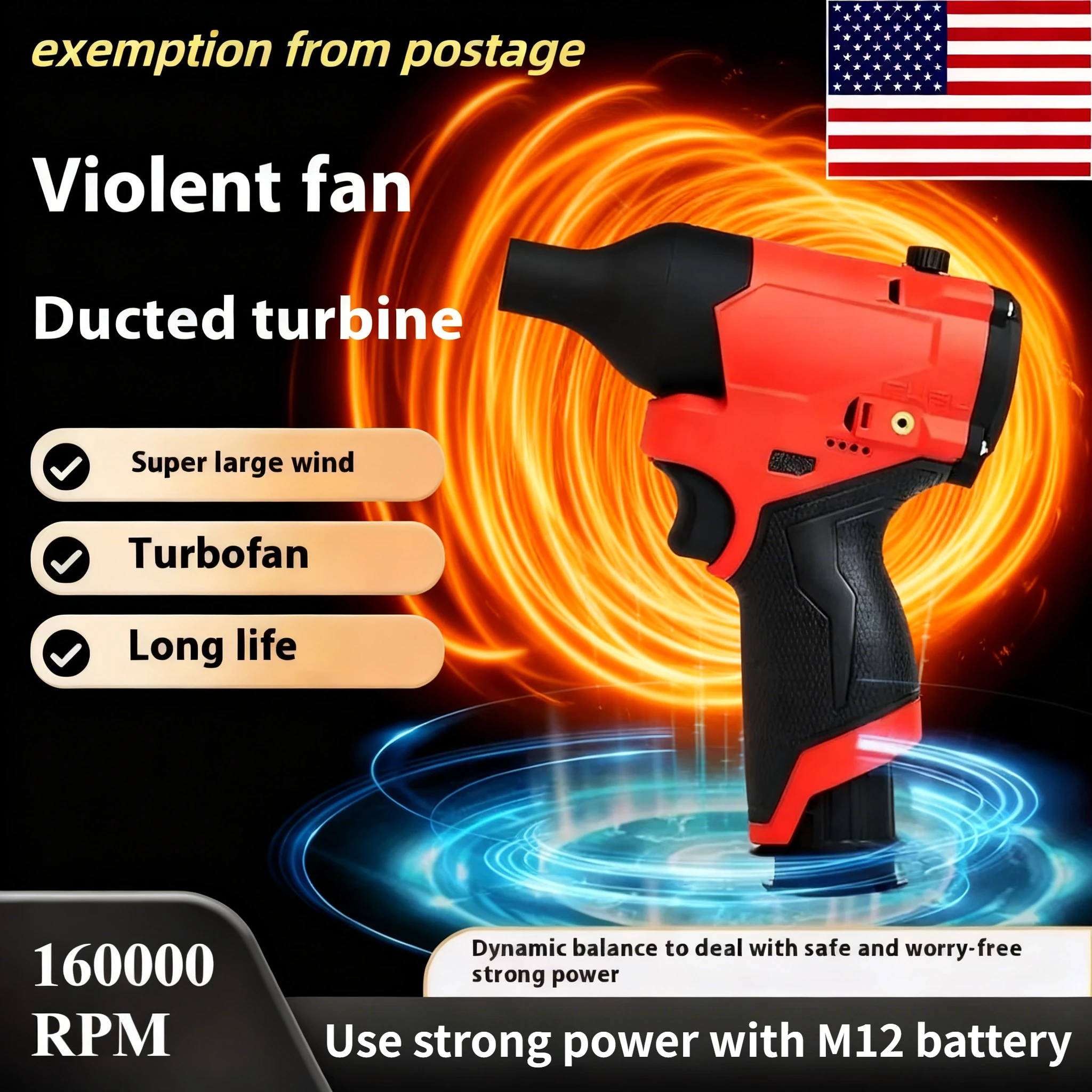 

Бесщеточный турбовентилятор для аккумулятора Milwaukee 12V, 160000 об/мин, мощный электрический воздуходув (без аккумулятора)