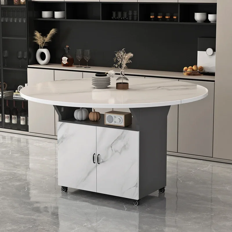 Простой современный складной обеденный стол для дома, небольшой квартиры, подвижный прямоугольный с колесиками, многофункциональный