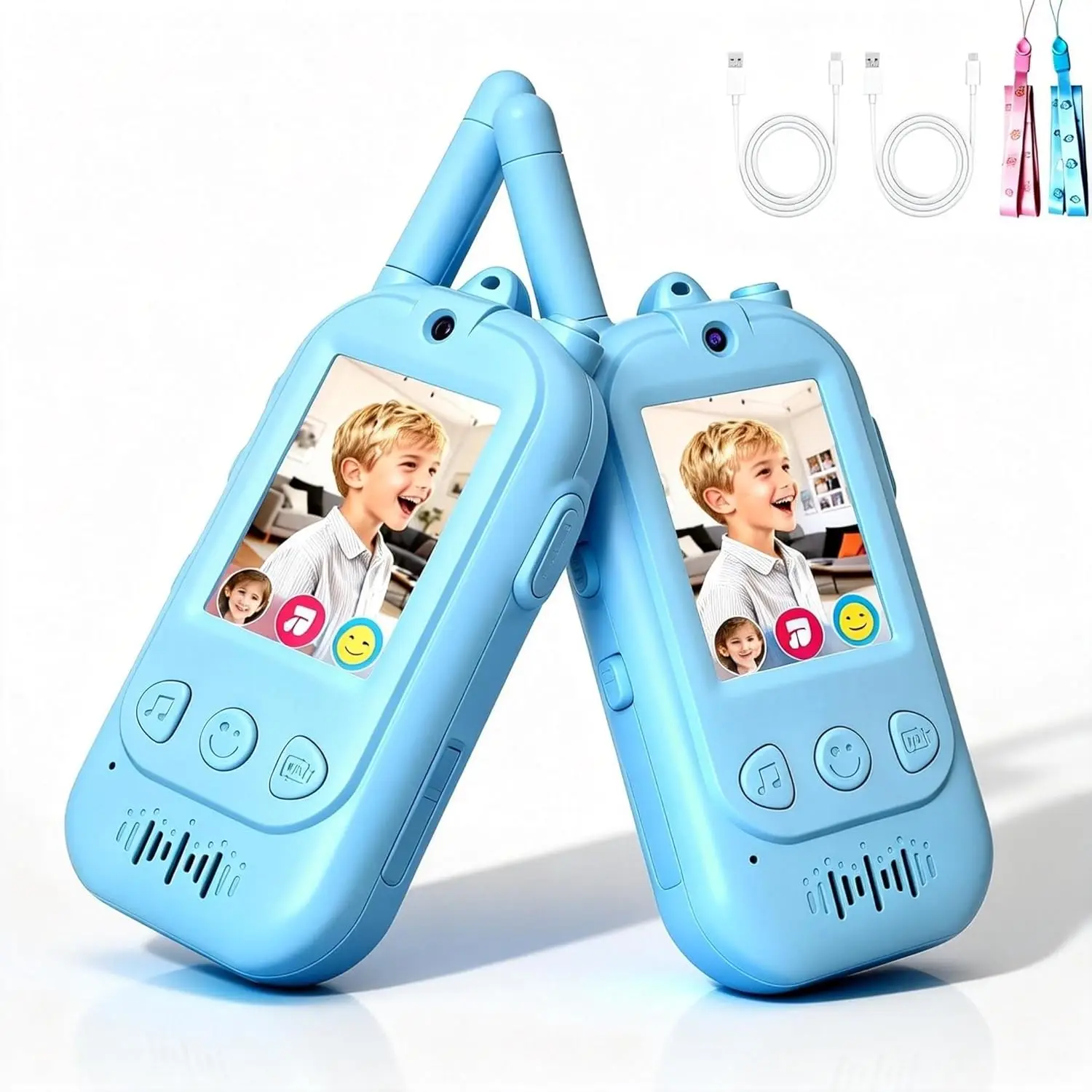 

Video Walkie Talkies with Screen and Voice Changer, Durable Toys for Indoor Outdoor Missions Ages 3-12 in Blue