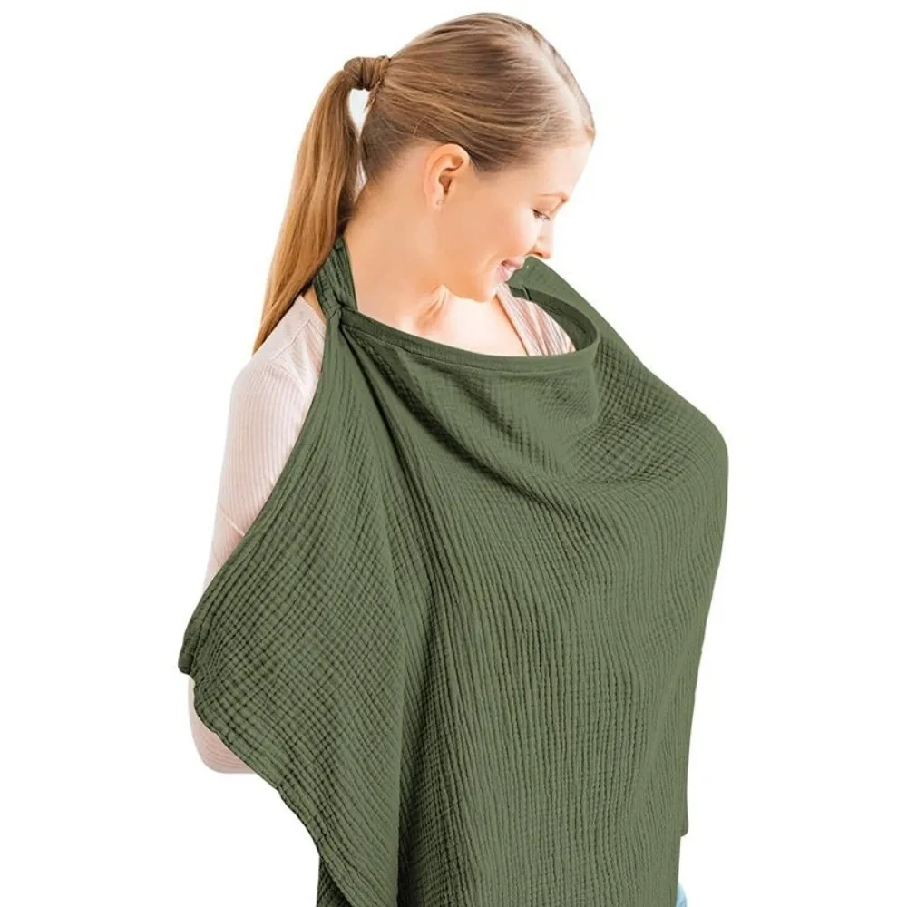 Breathable Breastfeeding Cover Cotton Muslin Lightweight Nursing Feeding Scarf Apron Style Full Coverage Muslin Nursing Cover